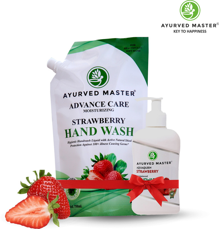 AYURVED MASTER Liquid Skincare Strawberry Pouch With Bottle (750ml + 250ml) Hand Wash Pouch(1000 ml)
