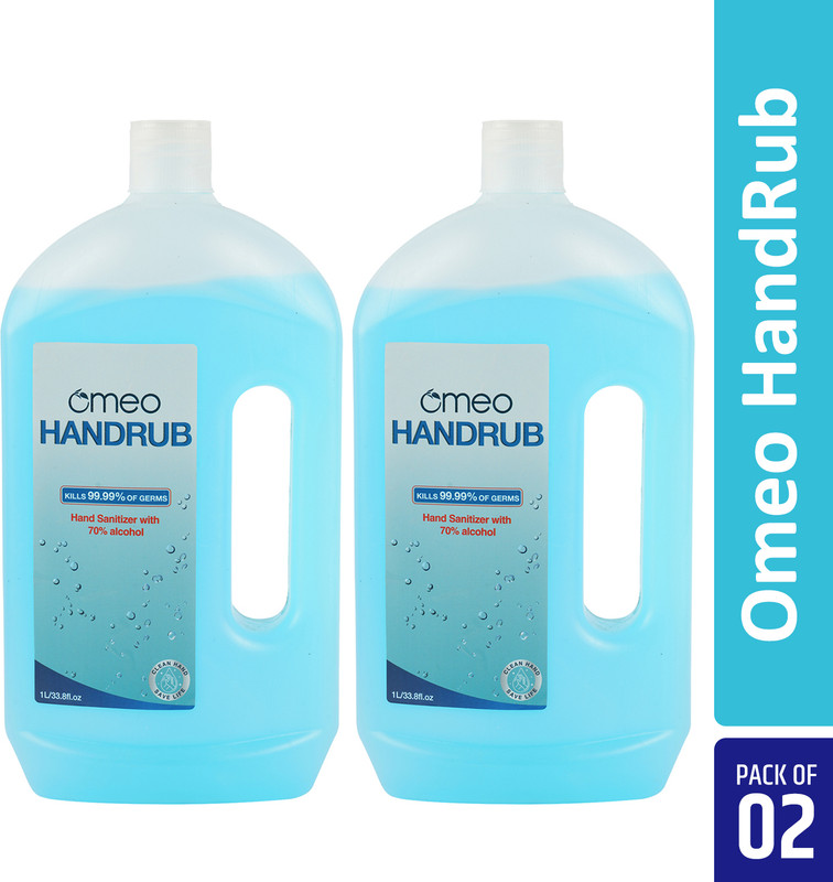 Omeo Hand Rub Sanitizer - 1 Liter(Pack of 2), 70% Alcohol Based Premium Sanitizer Hand Rub Can(2 x 1 L)