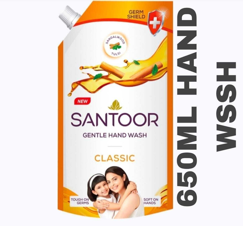 Santoor GERM SHIELD SANDALWOOD TULSI CLASSIC HAND WASH 650ML. Hand Wash Pouch(650 ml)