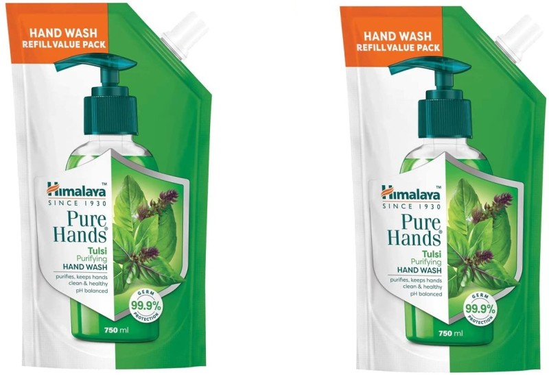 HIMALAYA Pure Hands Tulsi hand wash 750ml each pack of 2 (99.9% Germ protection) Hand Wash Pouch  (2 x 525 ml)