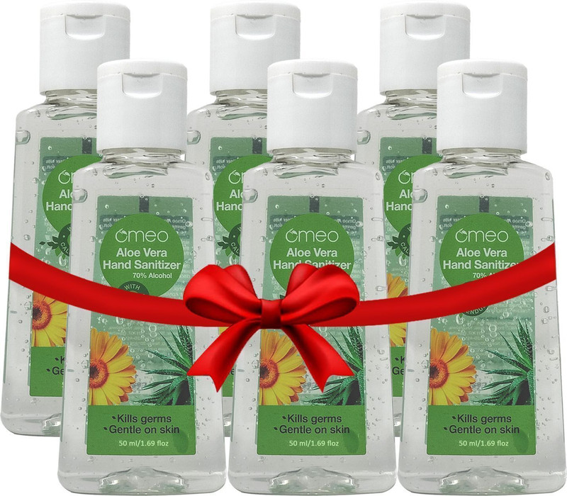 Omeo Aloe Vera Gel Based Antibacterial Rinse-free-(50PK6), 70% Isopropyl Alcohol Hand Sanitizer Bottle + Refill(6 x 50 ml)