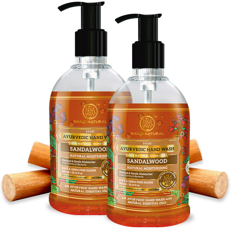 KHADI NATURAL Refreshing Lemon Hand Wash Bottle + Dispenser(2 x 300 ml)