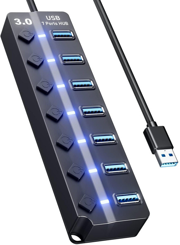 FKU 7 ports 3.0 USB HUB Turn on/off per port 5 Gbps LED indication Black 7 PORT USB Hub(Black)