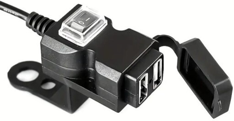 AutoPowerz Motorcycle Handlebar Dual USB Charger Adapter Waterproof Clip-on Handle Bar(Black)