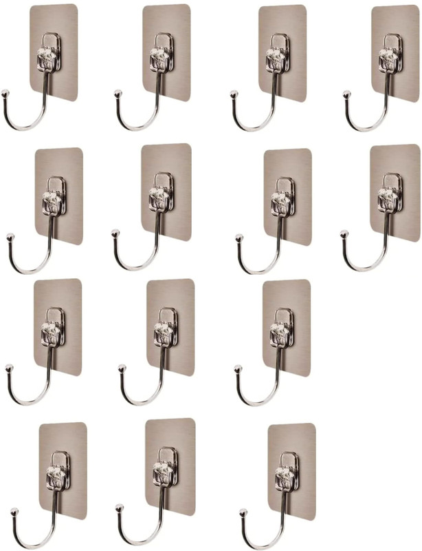 HEYMAK 14pcs Heavy Duty Adhesive MultiFunction,Seamless,Reusable Sticky,Stainless Steel Steel Coat Pack of 14 Hangers For  Coat(Gold)