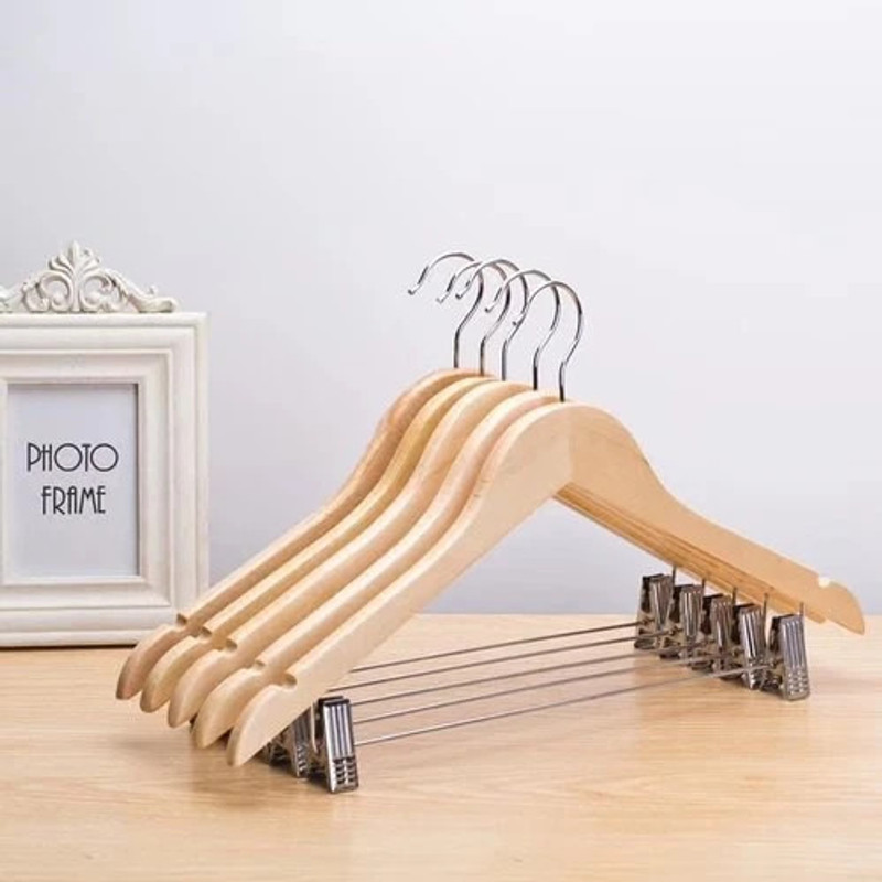 Ganpati Hangers Eco Friendly Wooden Hanger with Clips with 360 degree swivel hook Wooden Dress Pack of 4 Hangers For  Dress(Beige)