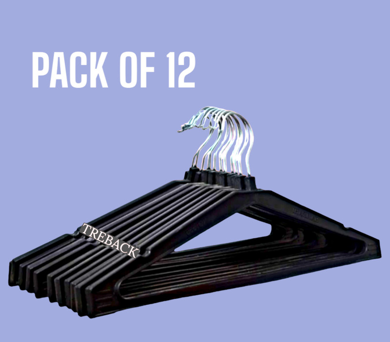 treback Plastic hangers for clothes heavy hanger black color Plastic Shirt Pack of 12 Hangers For Shirt(Black)