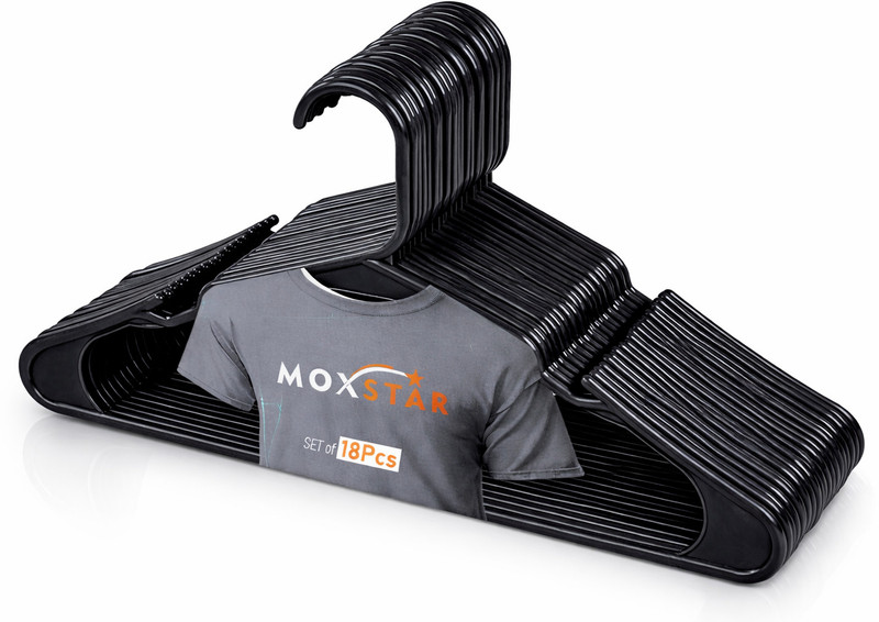 Moxstar Premium Clothes Hangers for Hanging Cloths, Elevate Your Wardrobe Organization Plastic Shirt Pack of 18 Hangers For  Shirt(Black)