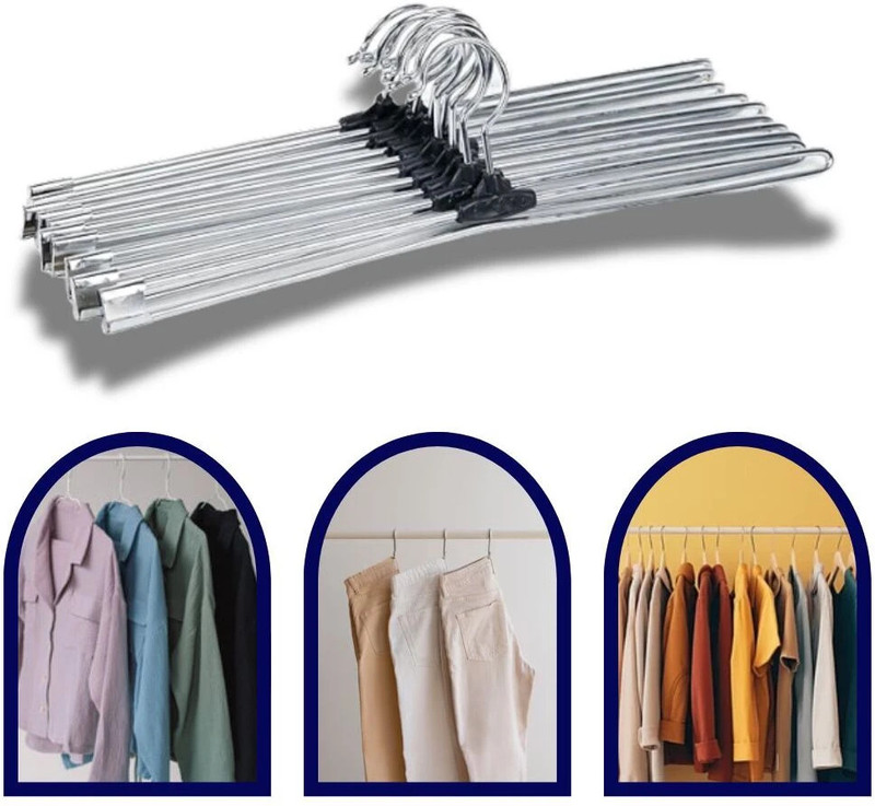 JAISHTEC Stainless-Steel Push clip saree hanger with locking system Steel Saree Pack of 10 Hangers For  Saree(Steel)