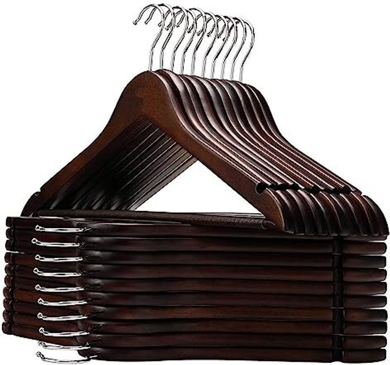 GRACIOUS MART Wooden Hangers Dress with Non Slip Pant Bar, Clothes 360 Swivel Hook & Notches . Wooden Shirt Pack of 6 Hangers For Shirt(Brown)