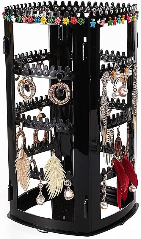 Triock 360 Rotating Earring Holder Jewelry Earinging Necklace Bracelet Carousel Tree Jewellery Organizer