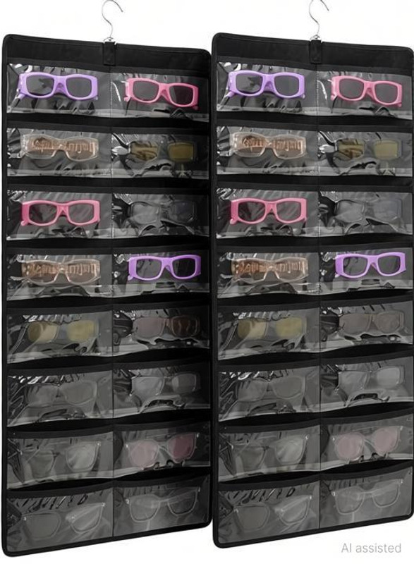 blendmix Dual Sided Sunglasses Case Multiple Pairs, Eyeglasses Holder with 24 Clear Slots Accessories Organizer