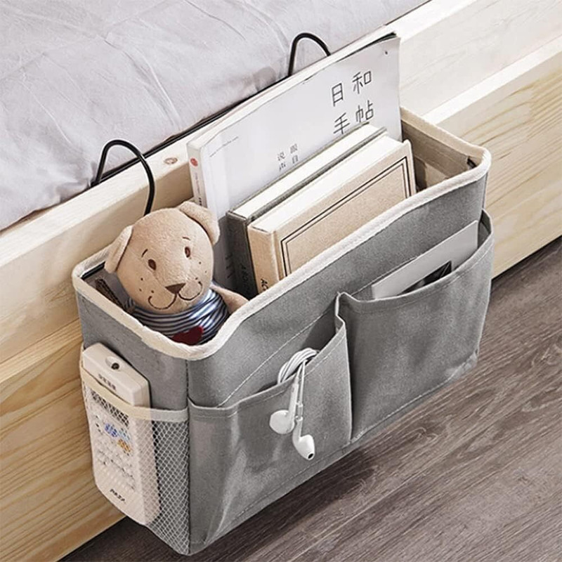 Akshify Cotton Grey Bedside Hanging Storage Bag for Bedside, Dorm Room, Hospital, Office Desk Storage Basket(Pack of 1)