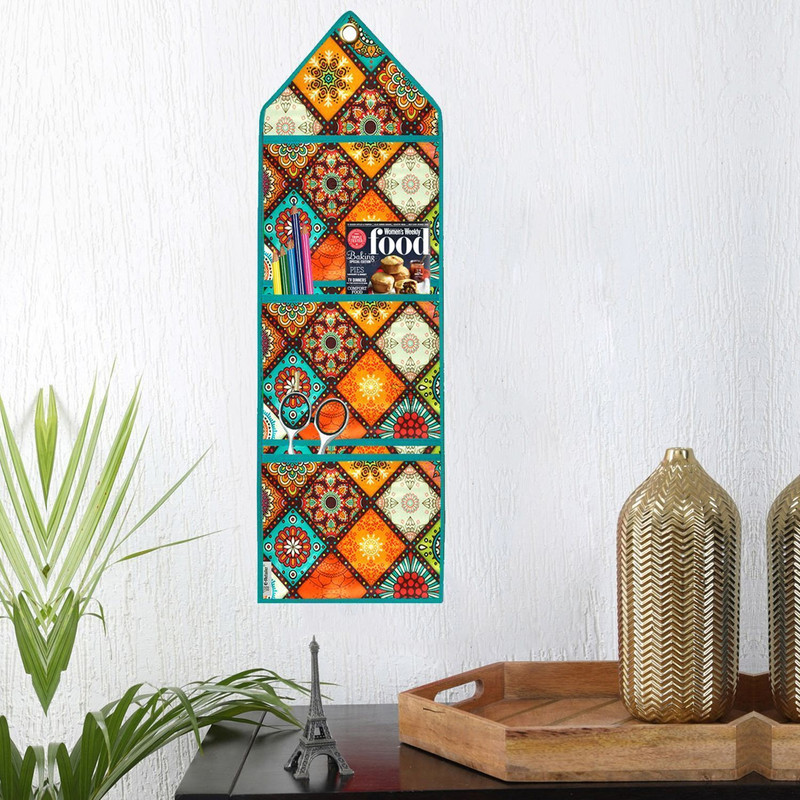E-Retailer Polyester Wall Hanging Storage Organizer/Magazine Letter Holder (Ethnic Multi) Regular Organizer