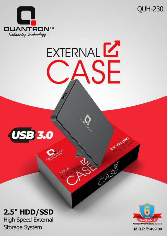 Quantron QUH -230 USB 3.0 EXTERNAL CASE 2.5" HDD/SSD. Hard Disk Skin(BLACK.)