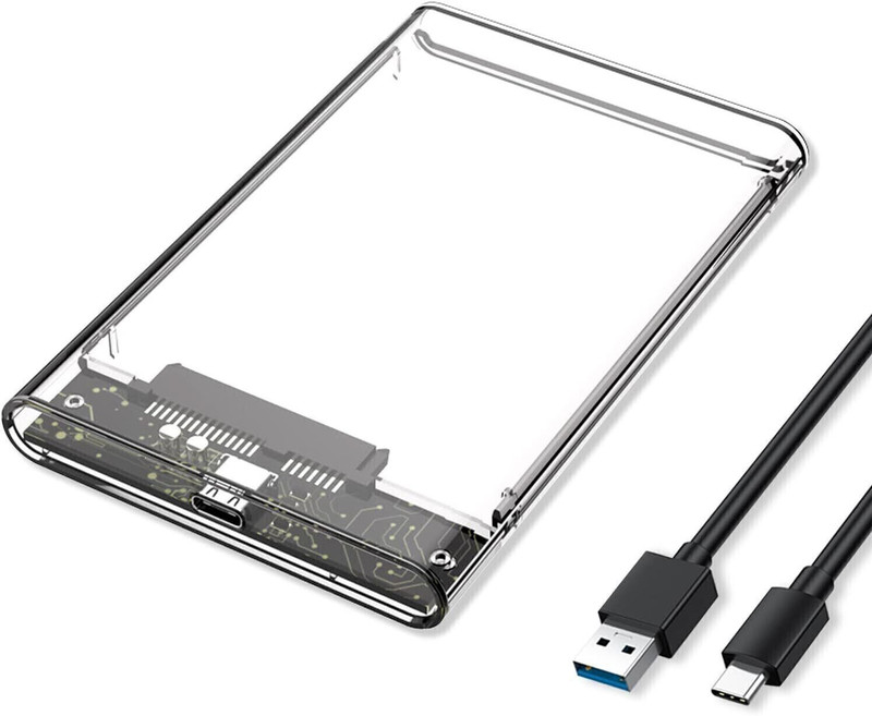 HITRIME 2.5 Inch External Hard Drive Enclosure USB C 3.1 to SATA 6Gbps 2.5 inch Shock Resistant Hard Drive Enclosure(For 2.5 inch External Hard Disk, TRANSPARENT)