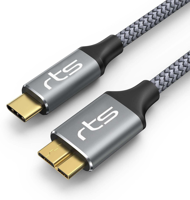 RTS USB Cable HDD USB Cable (0.5M/1.5 Ft) USB 3.1/10 Gbps 3 inch USB Micro-B USB 3.0 Cable(For Round, Grey)