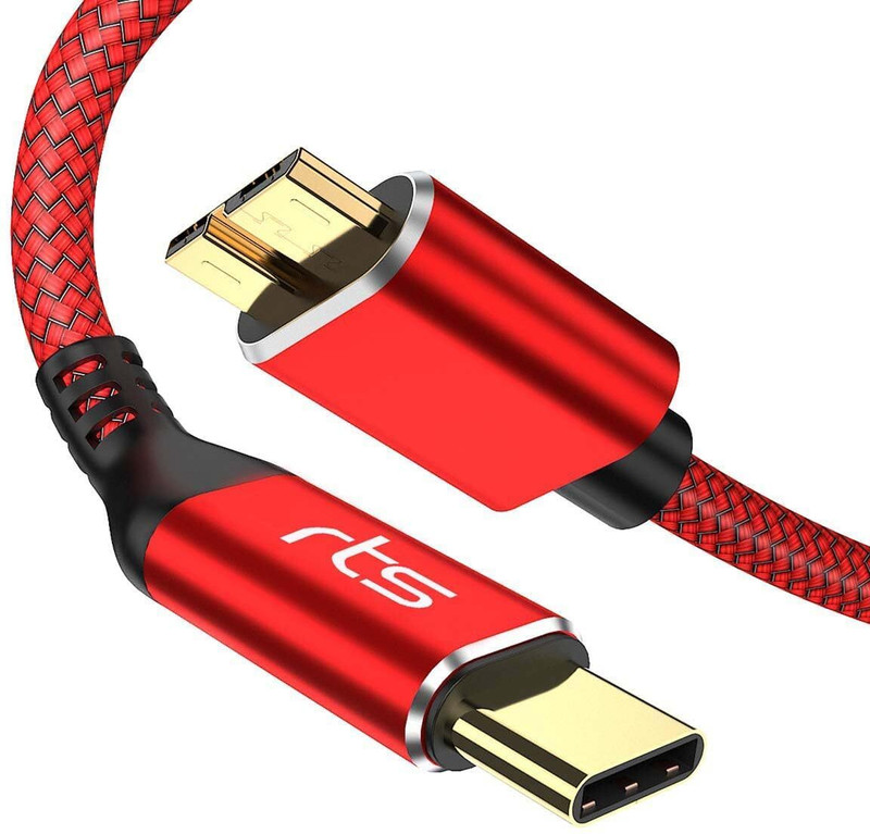 RTS Micro B to Type C Hard Drive Cable (50CM) 10Gbps 3 inch USB Micro-B USB 3.0 Cable(For Round, Red)