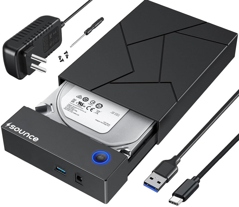 sounce Type-C Hard Drive Enclosure Docking Station for 3.5/2.5" SATA HDD/SSD 16TB+ 2.5 inch Shock Resistant Hard Drive Enclosure, External Hard Drive Docking Station(For HDD, SSD, Black)