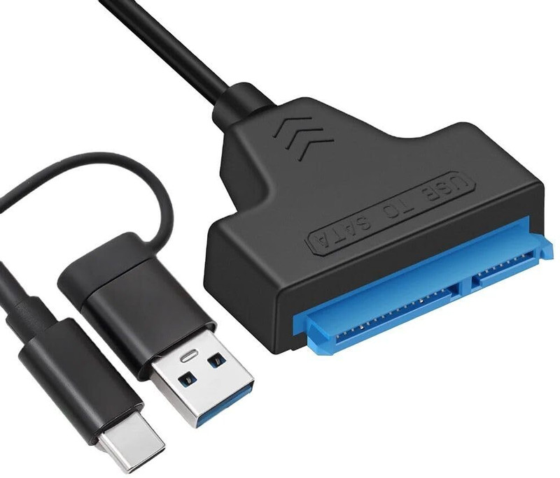 WiredCom Type-C USB 2 in 1 Type C and USB SATA 3 Cable 2.5 inch Water Proof 22 Pin Sata III A25 2.0(For SSD HDD Hard Drive, Black)