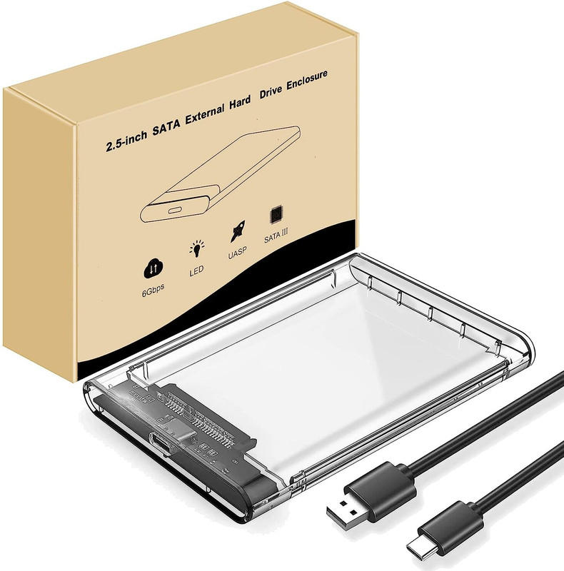 VOOCME Type C to SATA III External HDD Case 2.5 inch Water Proof usb cable(For glasses, Black)
