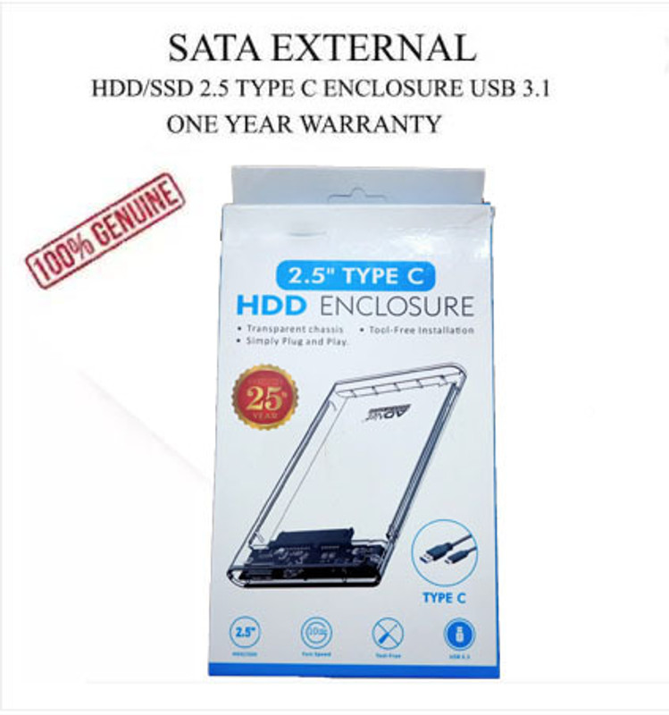 Sastaacha USB 3.1 Sata External 2.5 inch Hard drive Enclosure Type C Speed 10 Mbps 2.5 inch Shock Resistant C(For Transparent Chassis, Tool Free Installation, Simply Plug and Play, White)