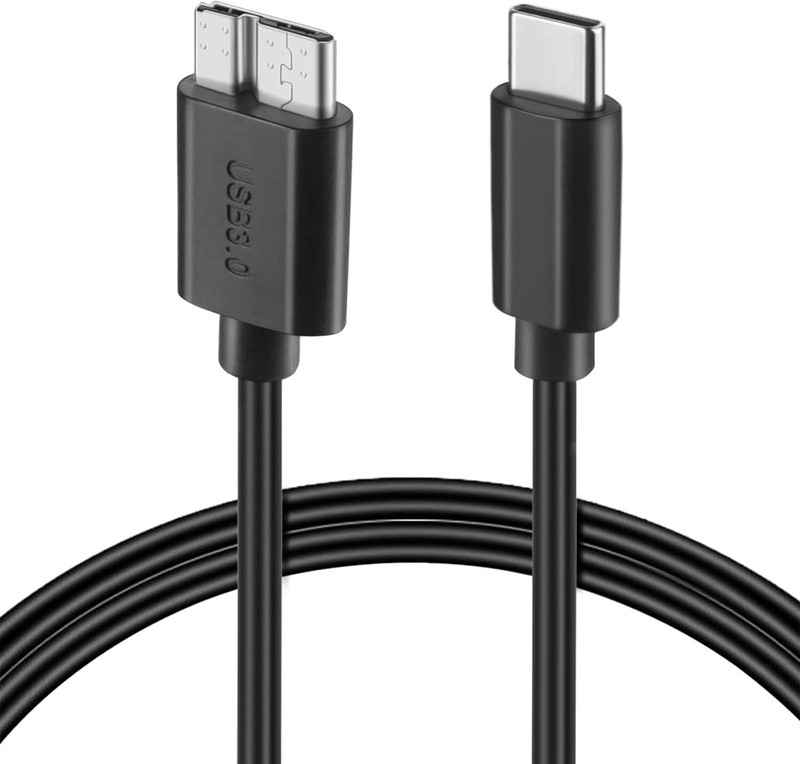 Jihaan USB Type C Cable 50 cm Short Micro B to USB C Hard Drive Cable USB 3.1 USB C 2.5 inch Shock Resistant Water Proof USB Type C to Micro-B USB 3.0 Cable(For Round, Black)