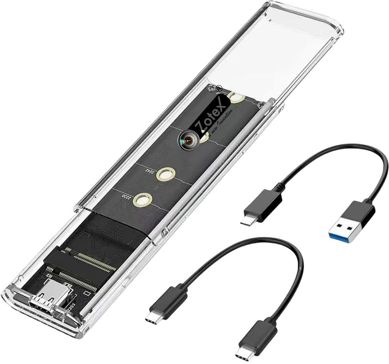 ZOTEX NVMe/SATA SSD Enclosure USB 3.2 Gen 2 (10Gbps) Type-C to Type-A Cable 2.5 inch Shock Resistant Water Proof NVMe SSD Enclosure(For technicians and DIY enthusiasts, White)