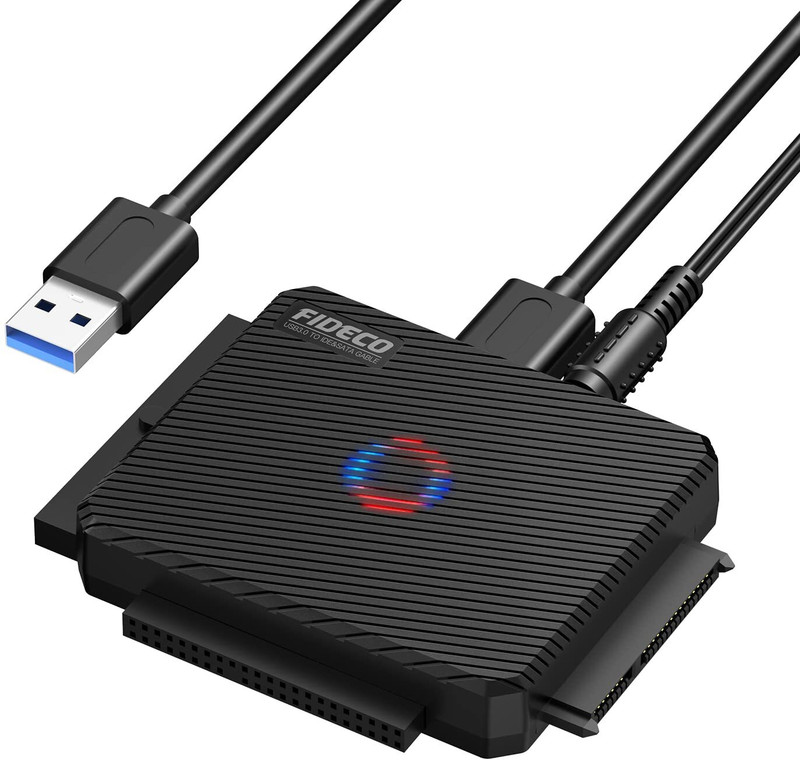 Fideco USB 3.0 Hard Drive to USB Converter, 2.5 inch Shock Resistant FIDECO IDE SATA to USB 3.0 SATA to IDE Adapter(For HDD SDD, 5.25 '' CD/DVD ROM and More, All-in-One IDE SATA to USB External Cable for 2.5/3.5 '' IDE/SATA, EPL-S3G-PL03)