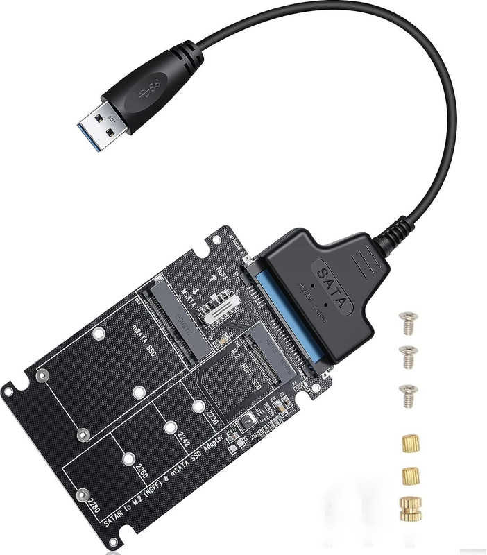 RuhZa M.2 NGFF or mSATA to SATA III Ada-pter, 2-in-1 M.2 USB SATA( Included) 4 inch External SSD Enclosure(For Laptop Desktop PC External Storage Use, Black)