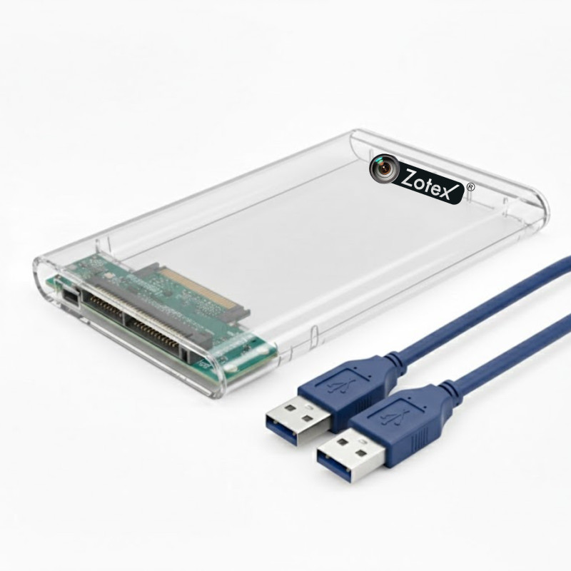 ZOTEX USB 3.0 External Enclosure for 2.5-Inch SATA HDD/SSD 2.5 inch Shock Resistant Fast Data Transfer(For Tool-Free Design, Clear)