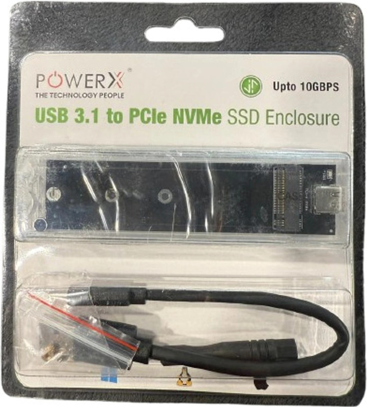 powerx NVMe SSD Enclosure,USB C Gen2 (10Gbps) NVMe (2230 / 2242 /2260 / 2280) 2.5 inch Shock Resistant Water Proof USB 3.1(For Laptop, Desktop, TV, Gaming Device, Transparent)