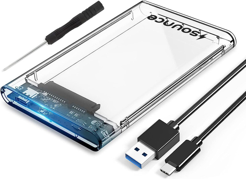 sounce 2.5" SATA SSD Enclosure Case USB-C 3.1, Tool-Free, 6Gbps, Up to 1TB 2.5 inch Shock Resistant SSD Enclosure(For SSD, Transparent)