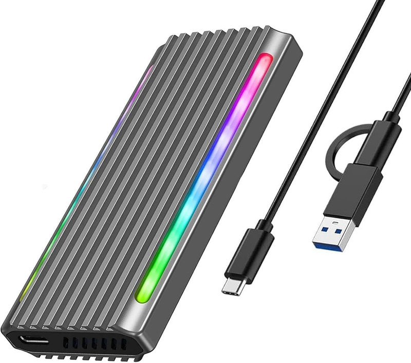 RyzCare M.2 NVMe SSD Enclosure Adapter Tool-Free, USB C 3.1 Gen 2 10Gbps or Thunderbolt 3.5 inch Shock Resistant 36Gbps SATA PCIe M-Key(B+M Key), RGB Aluminum Case Support SSD 2242/2260/2280(For Support UASP Trim for SSD Size 2242/2260/2280, Black)