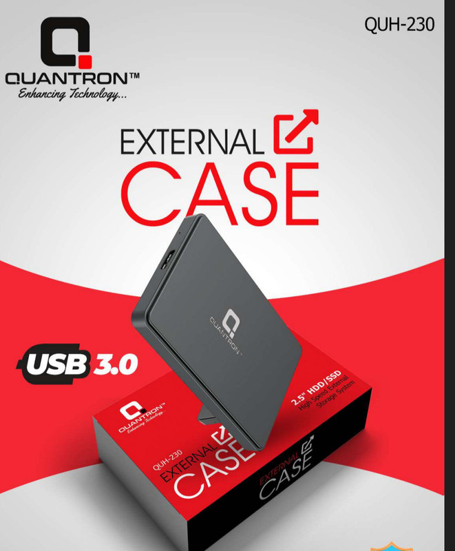 Quantron QUH-230, USB 3.0 HARD DISC CASE 2.5" 2.5 inch Shock Resistant Water Proof HARD DISC SSD CASE.(For QUANTRON., Black)