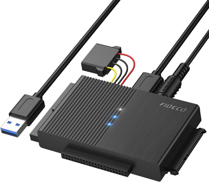 Fideco USB 3.0 to SATA or IDE Adapter, Hard Drive Adapter Cable Universal 3.5 inch Shock Resistant SATA HDD/SSD & IDE HDD with 12V/2A Power Adapter(For IDE Adapter, Hard Drive Adapter, 2.5/3.5 inch SATA HDD/SSD & IDE HDD with 12V/2A Power Adapter, Black EPL-PL319)