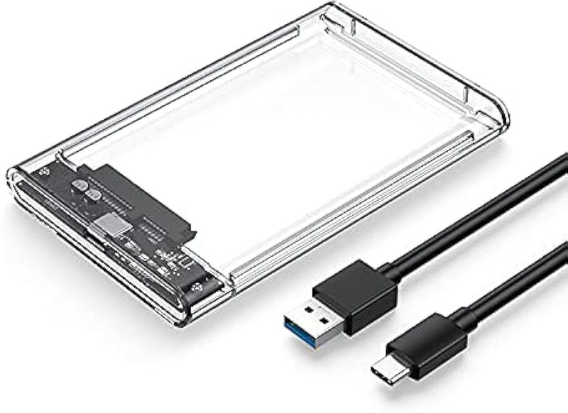 coolcold SATA Hard Drive HDD Enclosure USB 3.0 External Sata Hard Disk Casing for Laptop 2.5 inch Shock Resistant Hard Drive Casing(For External Storage Expansion, Data Backup and Transfer, Transparent)