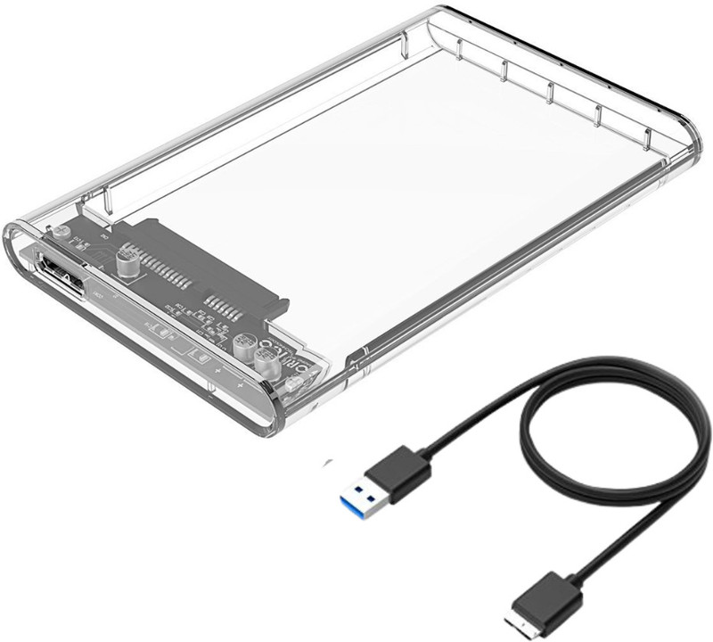 Elevea 2.5 inch Transparent Design USB 2.0 Hard Drive Enclosure - 15 Years Warranty 2.5 inch Shock Resistant HDD Case(For HDD/SDD, White)