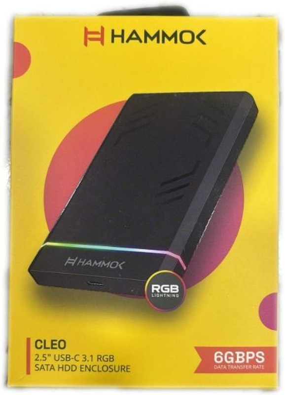 Hammok Cleo 2.5" SSD/HDD Case USB C USB 3.0 RGB Light 2.5 inch External Case(For Computer, Laptop, Black)
