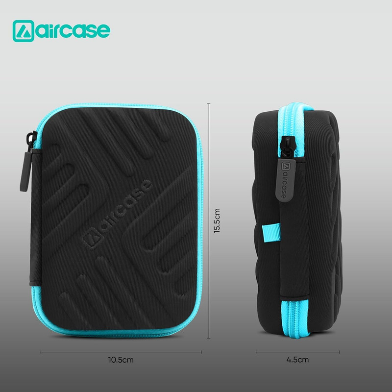 AirCase Hard Drive Case Cover, Travel Pouch, Tech Organizer with Shockproof EVA 2.5 inch Shock Resistant Water Proof Hard Drive Case(For HDD/SSD, Earphones, Cable, Charger & Gadgets, Black, Blue)