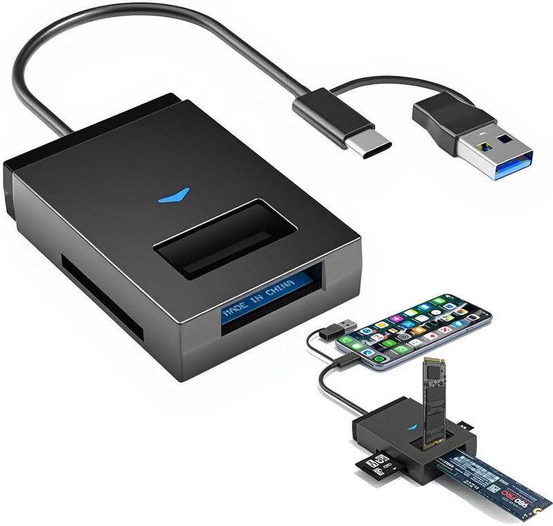ELEPHANTBOAT USB C and A M2 NVME SSD Reader Supports SD TF Cards Plug and Play 2TB 2.5 inch External Hard Disk Cover(For M.2 NVMe SSD, SD Card, TF Card, N/A)