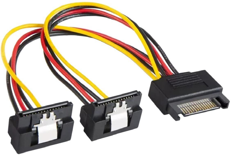 VOOCME Power Sharing Cable 0.15 m ,1pc, SATA 15 Pin Male to 2X SATA 15 Pin 2.5 inch PCI Express, SATA(For Personal Computer, Serial ATA HDD, optical drives, DVD burners, PCI cards, SSD, Black)