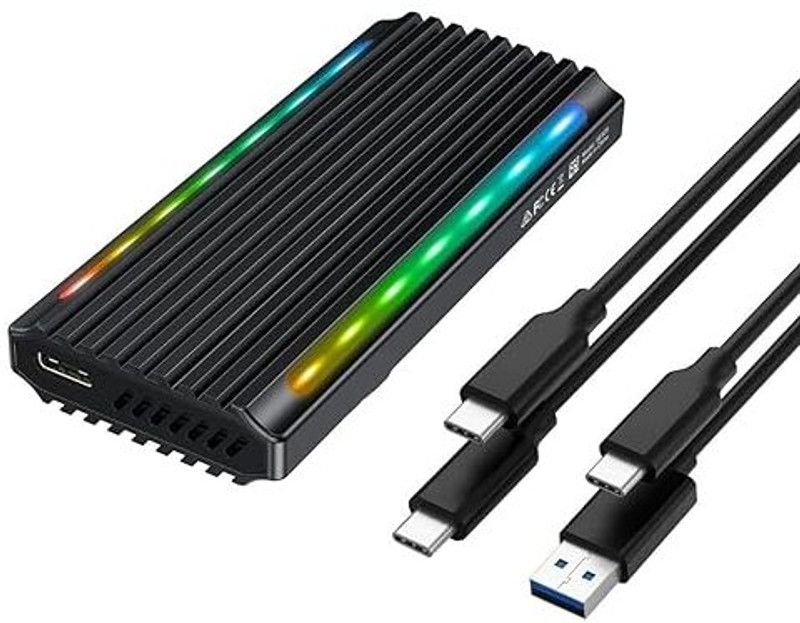 ULTRABYTES M.2 NVMe SSD Enclosure with RGB LED Light 2.5 inch Shock Resistant nvme Enclosure(For m.2 ,nvme, Grey)