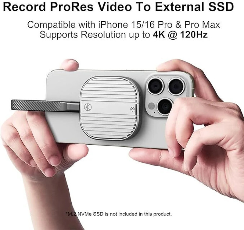 KRZNA ProRes4K@120HzEnclosureCompatiblewithMagsafe2230NVMePDHeatSinkChassisFitsM.2 2.5 inch Shock Resistant Water Proof M.2(For iPhone 15 and 16 Pro and Max versions, Grey)