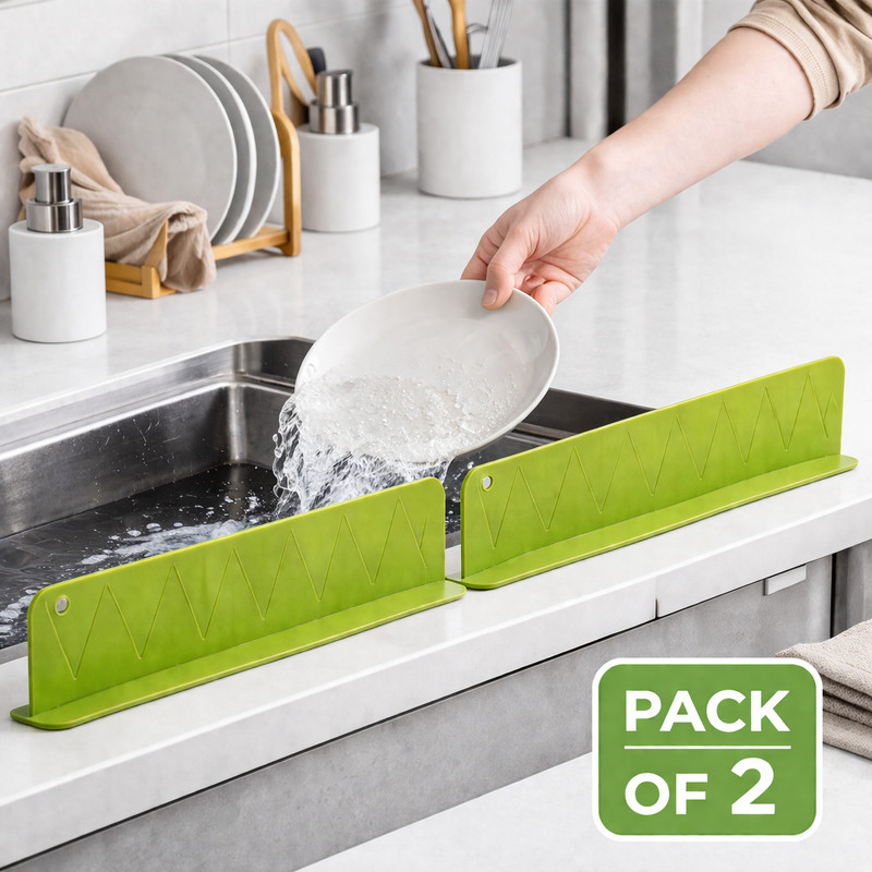 xvvx Multipurpose Faucet Splash Guard for Kitchen Sink 40 cm Single Sided Tape(Green Pack of 2)