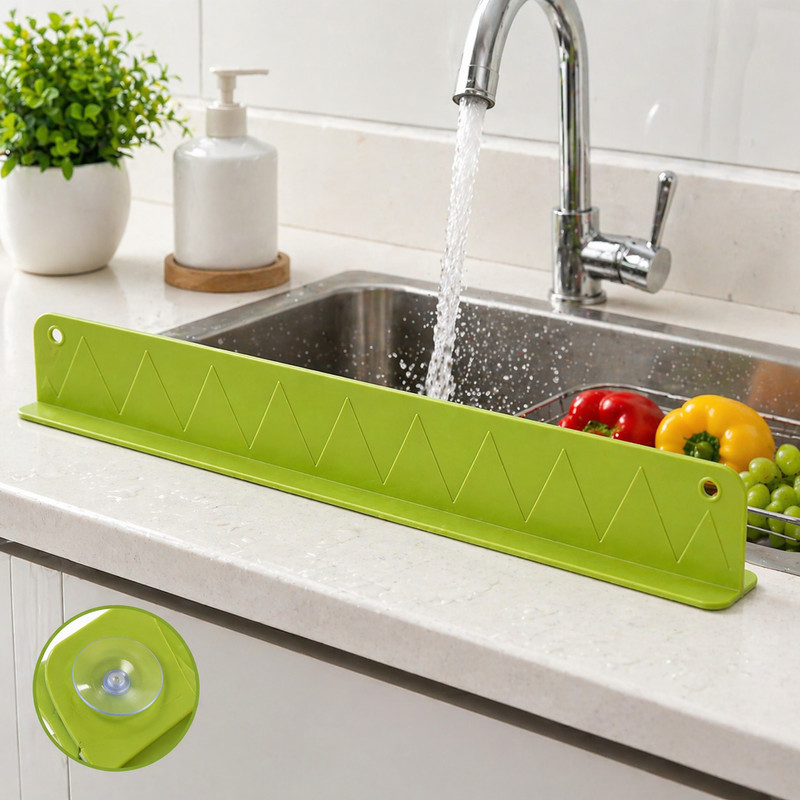 kazawak Kitchen Sink Anti Splash Guard Silicone Water Barrier Protecto 40 cm Single Sided Tape(Green Pack of 1)