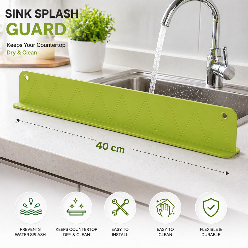 rutva Waterproof Sink Splash Protector Mat for Faucet Area 40 cm Single Sided Tape(Green Pack of 1)