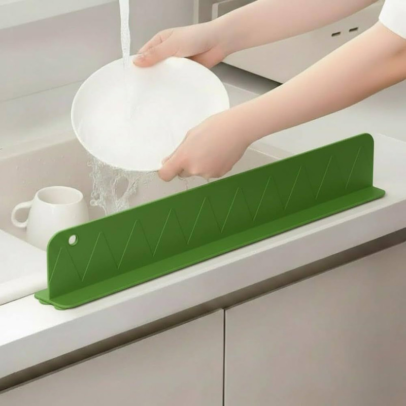 xxmm Reusable Silicone Sink Splash Guard for Kitchen & Bathroom 10 cm Single Sided Tape(Green Pack of 1)