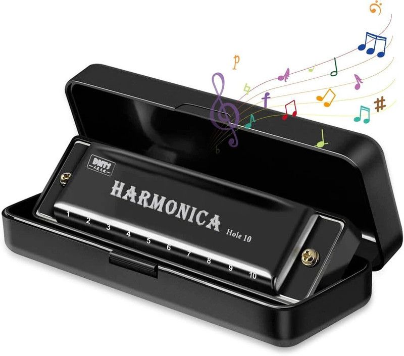 KAVRUL Harmonica Mouth Organ Musical Instrument Titanium Copper Core(BLACK)