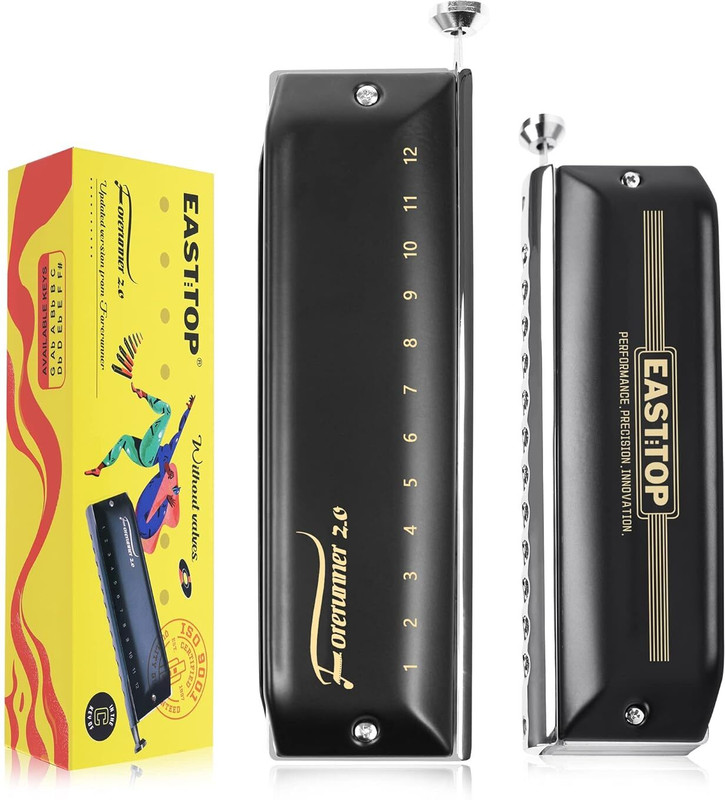 Eeast top Updated FORERUNNER 2.0 without valves Chromatic Harmonica 12-Hole 48 Tones C Key(BLACK)